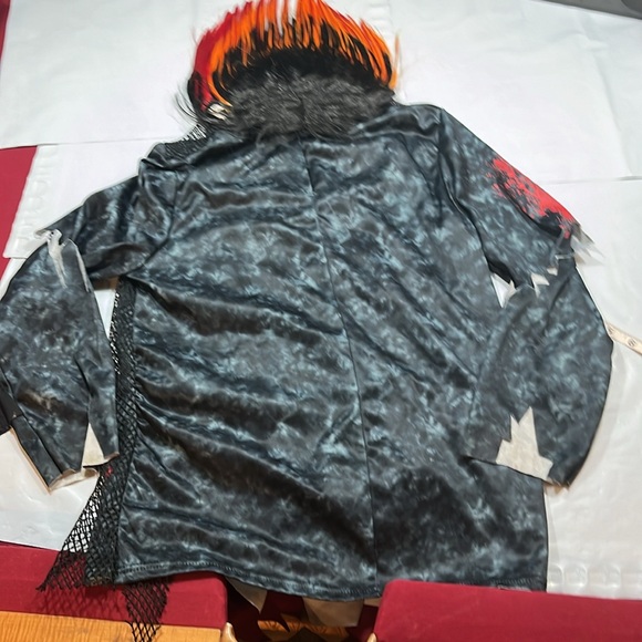 Punk EMO rocker ZOMBIE BIKER skull shirt Halloween Costume flame MOHAWK BOYS LG - Picture 10 of 15